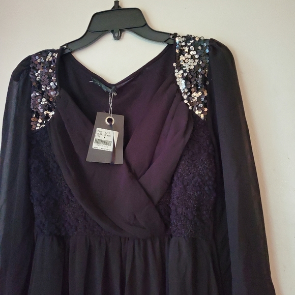 NWT!Flora Paris Womens Black Sequin Surplice Dress - Picture 7 of 9